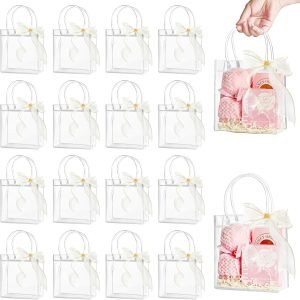 trade price ohuimrt 30 pcs clear plastic gift bags with handles, reusable party favor bags with ribbon transparent gift wrap bags bulk for weddings birthdays, 5.9 x 6.3 x 2.8 inches wholesale supplier