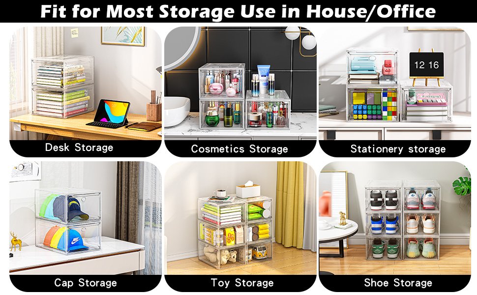 buy in bulk thicken & sturdy clear shoe storage organizer with magnetic door, stackable boxes for closet, foldable space-saving shoe rack for sneaker boot container, plastic shoe cabinet shoe box 6 pack, white source from factory