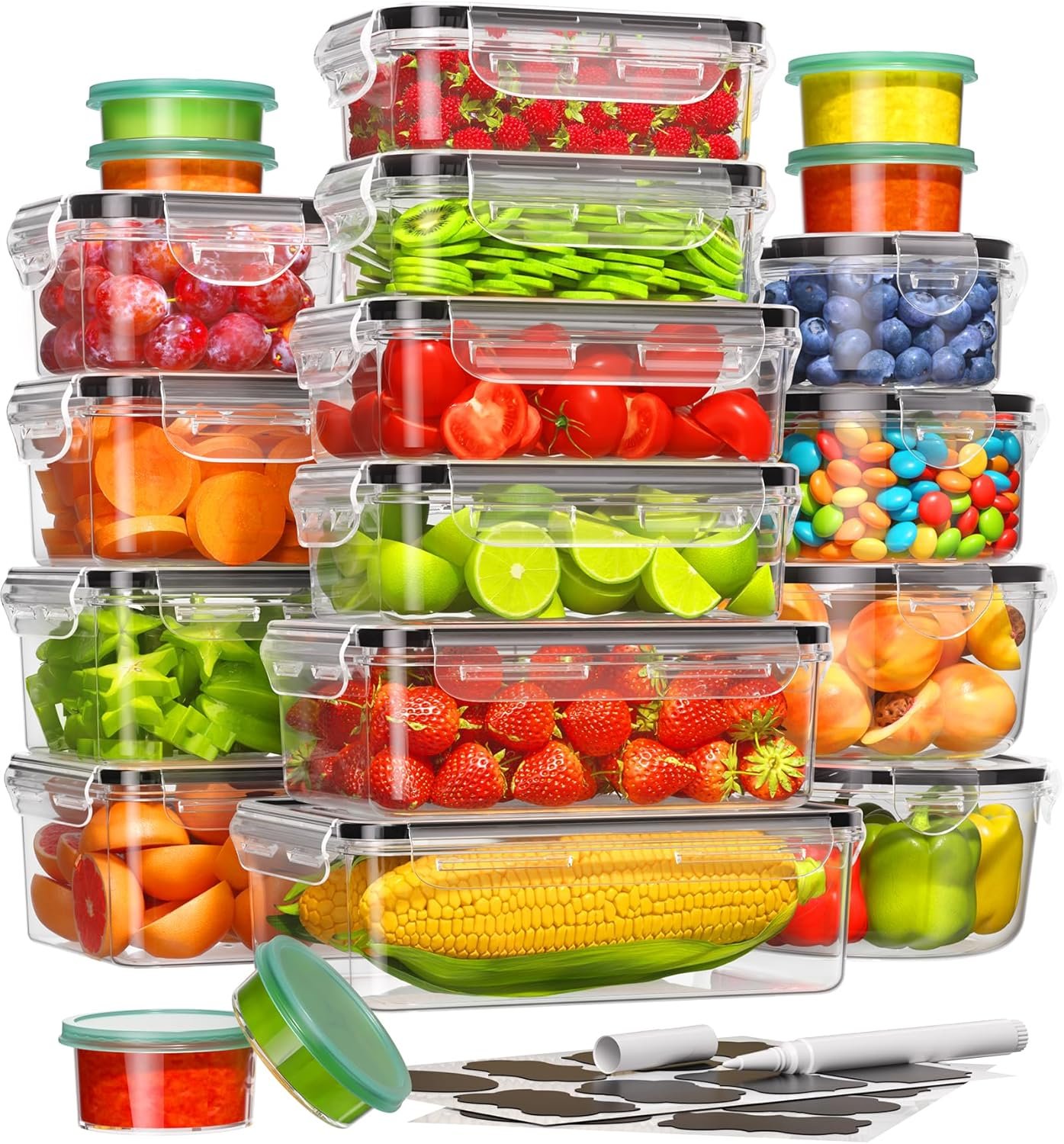 direct bulk orders 40 piece food storage containers with lids(20 containers & 20 lids), plastic food containers with lids for kitchen storage and organization includes labels & pen low-cost wholesale