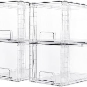 buy in bulk vtopmart 4 pack large stackable storage drawers,easily assemble acrylic bathroom closet undersink organizers and storage,plastic storage bins for kitchen cabinets,pantry,makeup,medicine organization source from factory