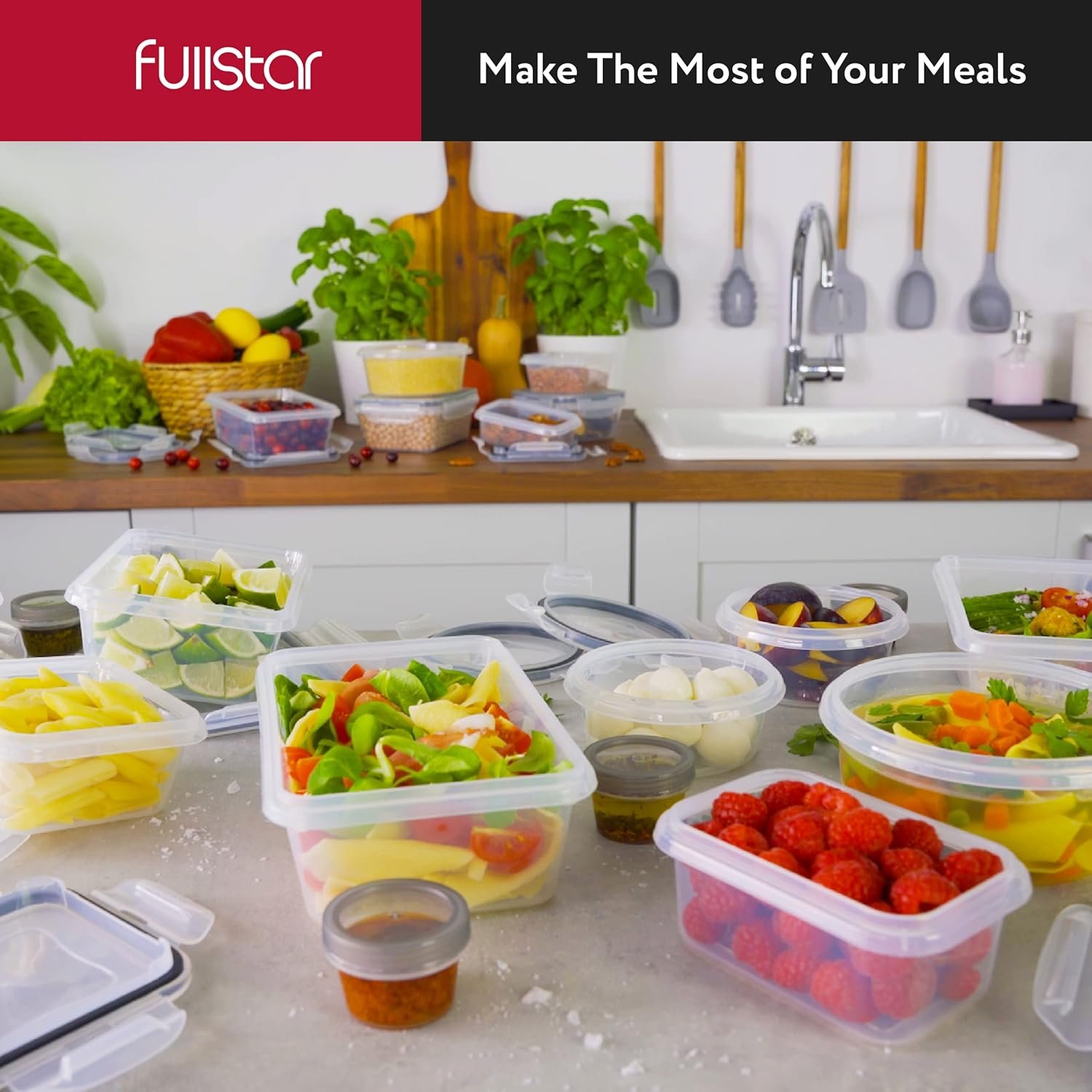 direct bulk orders fullstar 50 pcs plastic food storage containers with lids (24 containers & 24 lids), leakproof bpa-free containers for kitchen organization, meal prep, reusable lunch container - (pack of 50) low-cost wholesale
