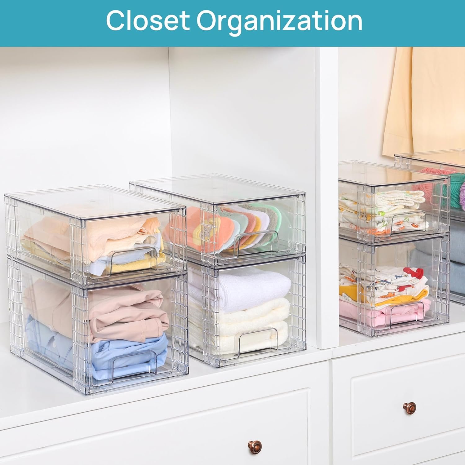 buy in bulk vtopmart 4 pack large stackable storage drawers,easily assemble acrylic bathroom closet undersink organizers and storage,plastic storage bins for kitchen cabinets,pantry,makeup,medicine organization source from factory