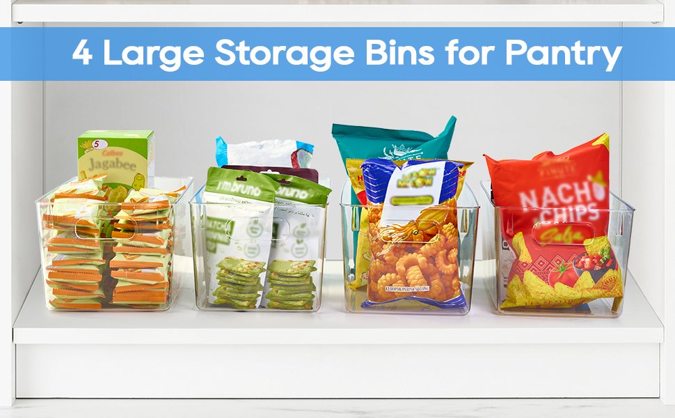 factory direct 4 pack clear plastic storage bins, pantry organizers and storage with handles, clear storage containers for fridge, kitchen, cabinet, bathroom and office oem/odm services
