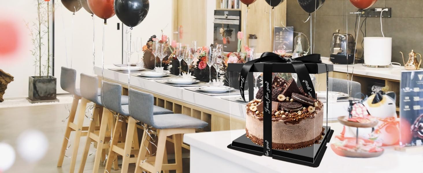 trade price 2pcs clear gift boxes transparent gift cake box,10*9.6*9.8 inch transparent display case gift box with base,lid & ribbon for wedding,birthday,christmas,thanksgiving, halloween party wholesale supplier