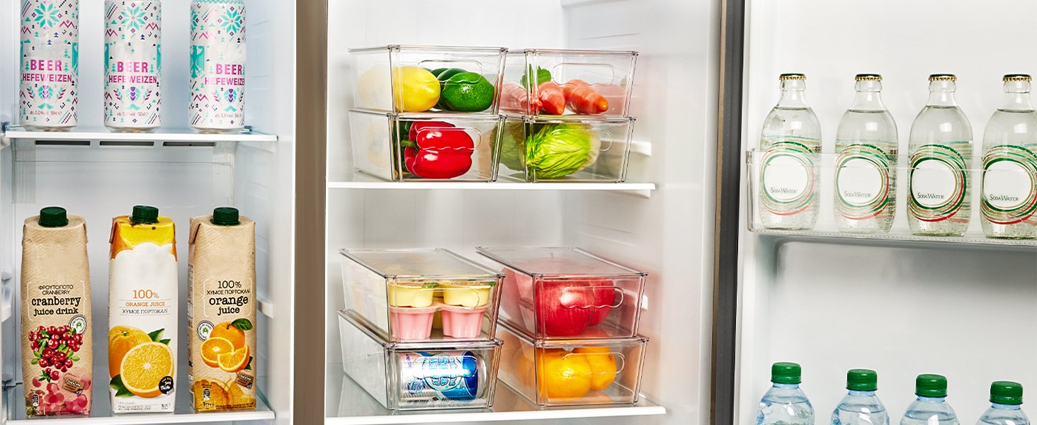 Organizadores y contenedores de almacenamiento transparentes de 8 piezas con tapas, apilables, de plástico, con asas, para refrigerador, congelador, despensa, gabinetes, organización y almacenamiento de cocina, servicios OEM/ODM, Vtopmart. Organizadores y contenedores de almacenamiento transparentes de 8 piezas con tapas, apilables, de plástico, con asas, para refrigerador, congelador, despensa, gabinetes, organización y almacenamiento de cocina, servicios OEM/ODM, Vtopmart.