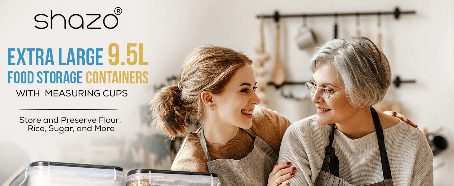 direct bulk orders shazo 2 pc (9.5l | 321 oz) extra large bulk food storage containers with airtight lids for flour, sugar, rice, cereal & pasta - leakproof, bpa-free plastic canisters for kitchen & pantry organization low-cost wholesale