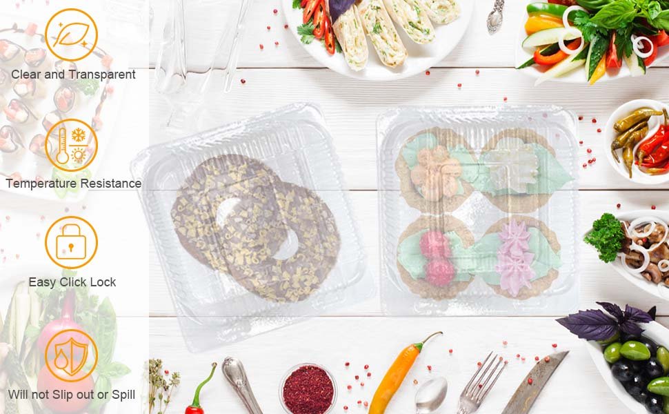 factory direct 100 pcs clear hinged plastic containers with lids,individual cake slice containers,square plastic food container,disposable clamshell take out containers for cakes,cookies,pasta,sandwiches,salad oem/odm services