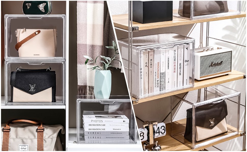 buy in bulk clear stackable plastic storage bins with magnetic attraction lid, dustproof book & cosmetic display cases, large figures collectibles showcase, shoe box, bag organizer (transparent -1 pack) source from factory