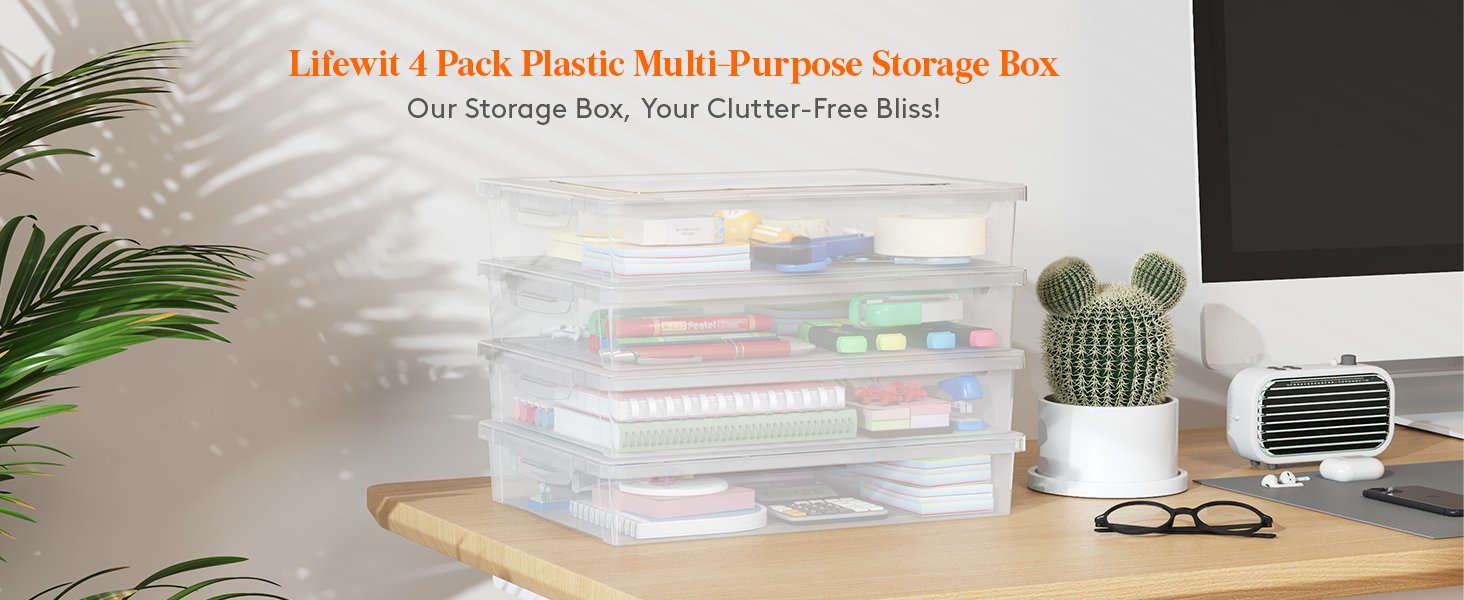 factory price lifewit 4 pack plastic multi-purpose storage box with latching lids, clear a4, 8.5