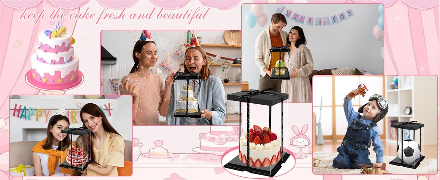 trade price 2pcs clear gift boxes transparent gift cake box, 6.8*6.8*11.5 inch transparent display case gift boxes with base, lid & ribbon for wedding, birthday, christmas, thanksgiving, party wholesale supplier