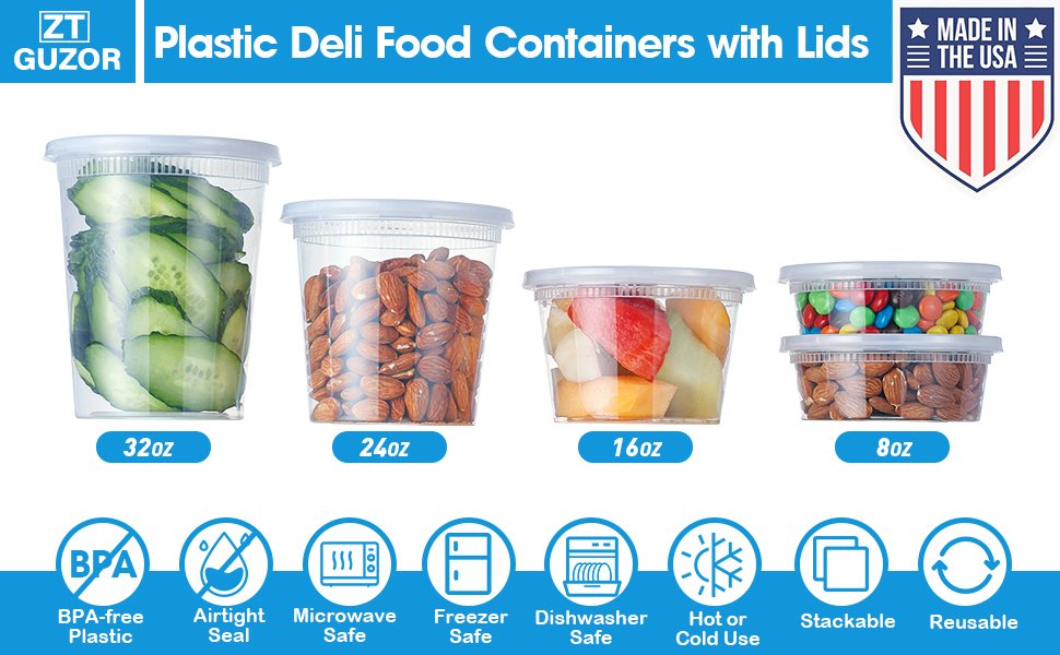 direct bulk orders 8oz[240pack] deli containers with lids, plastic food storage containers with lids 8oz, usa made heavy-duty quality, microwavable bpa-free plastic soup containers with airtight leak-proof lids low-cost wholesale