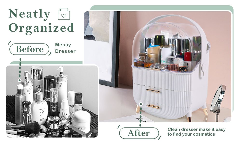 trade price makeup organizer for vanity, make up organizers and storage, cosmetics skincare organizers with lid and drawers, cosmetic display cases for countertop, bathroom, dresser, ideal gifts for women(white) wholesale supplier