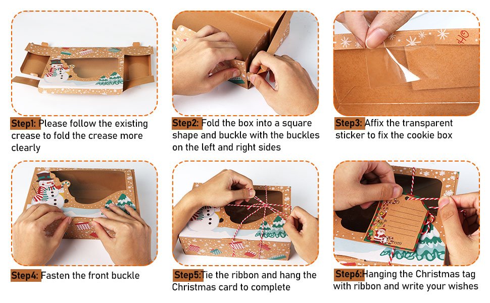 trade price ourwarm 12 pack christmas cookie boxes large holiday bakery gift boxes with window and tags, kraft cupcake boxes, food packaging containers for gift giving, christmas party favor, fits 20 cookies wholesale supplier