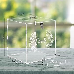 buy in bulk dezzer acrylic wedding card box with sign, large clear acrylic card box with lock for wedding reception anniversary shower birthday party events decorations source from factory