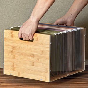 buy in bulk clear acrylic file box organizer, bamboo hanging folder storage boxes, filing crate bin holder with handle for home office desk, letter size source from factory