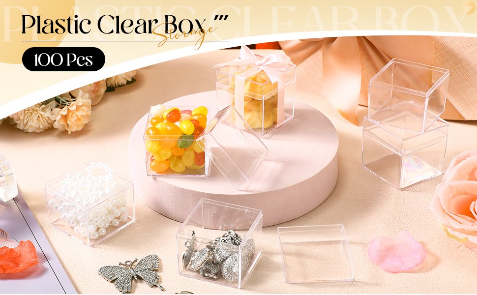 manufacturer direct leinuosen 100 pcs 2 x 2 x 2 inch plastic clear box with lid square candy containers for party favors small plastic square cube storage candy box for candy pill tiny earring jewelry herb bead gifts supplier direct