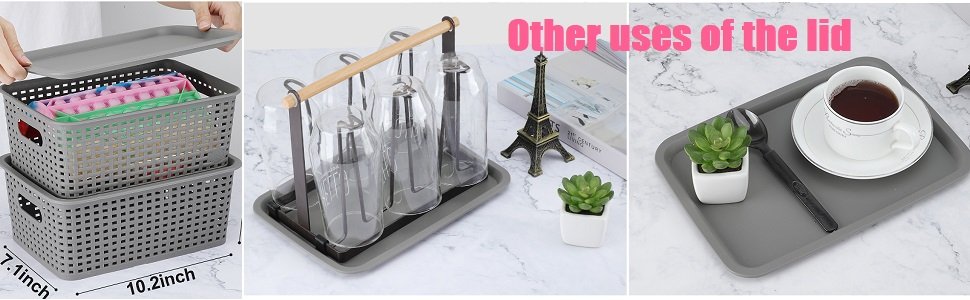 factory price areyzin plastic storage baskets bins with lid organizing container lidded knit storage organizer bins for shelves drawers desktop closet playroom classroom office, 6 pack volume discount