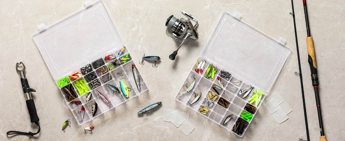 factory direct 2 pack 36 grids clear plastic organizer box with adjustable dividers, small craft organizers and storage, compartment container for bead, nail, jewelry, art, diy crafts, fishing tackle, small items oem/odm services