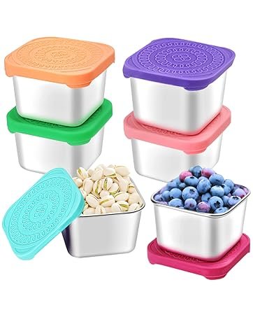 direct bulk orders 6pack 6oz stainless steel snack containers for kids, easy open leak proof metal toddler snack containers with silicone lids, stackable metal toddler lunch box for daycare, school and travel low-cost wholesale