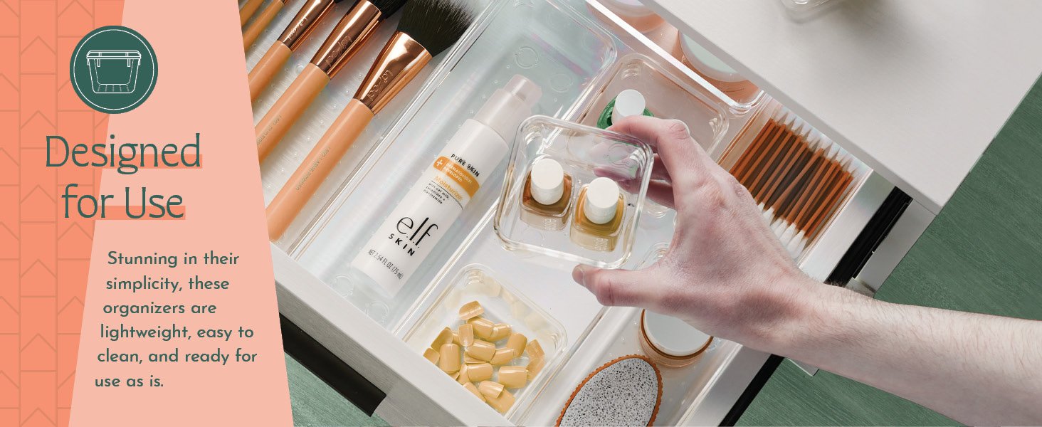 factory direct 25 pcs clear plastic drawer organizers set, 4 sizes clear drawer organizers & storage bins for makeup/jewelry vanity, kitchen gadgets or office desk. bathroom drawer organizer trays with non-slip pads oem/odm services