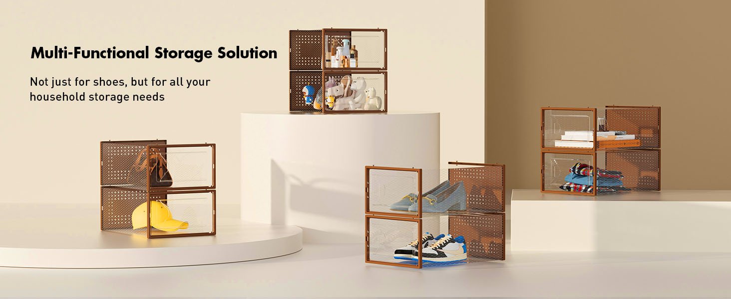 factory direct shoe storage box, 15 pack clear plastic stackable shoe organizer for closet, interlocking design shoe container bins for sneakers, foldable shoe rack with lids, brown oem/odm services