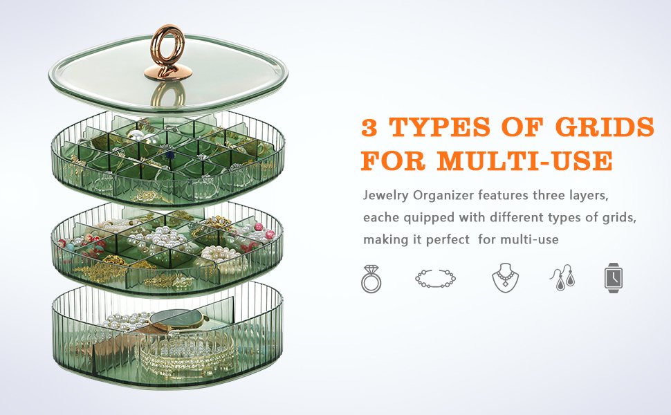 buy in bulk leture 3-layer acrylic jewelry organizer box for stud earrings, rings, necklaces, bracelets, claw clip organizer, small bead storage containers for crafts (green) source from factory