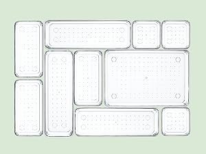 factory direct 25 pcs clear plastic drawer organizers set, 4 sizes clear drawer organizers & storage bins for makeup/jewelry vanity, kitchen gadgets or office desk. bathroom drawer organizer trays with non-slip pads oem/odm services