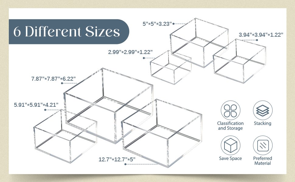 buy in bulk geelin 6 pack acrylic risers for display acrylic cube boxes acrylic risers display stands with hollow bottoms acrylic decorative stand for jewelry display candy table decor 6 sizes (white) source from factory