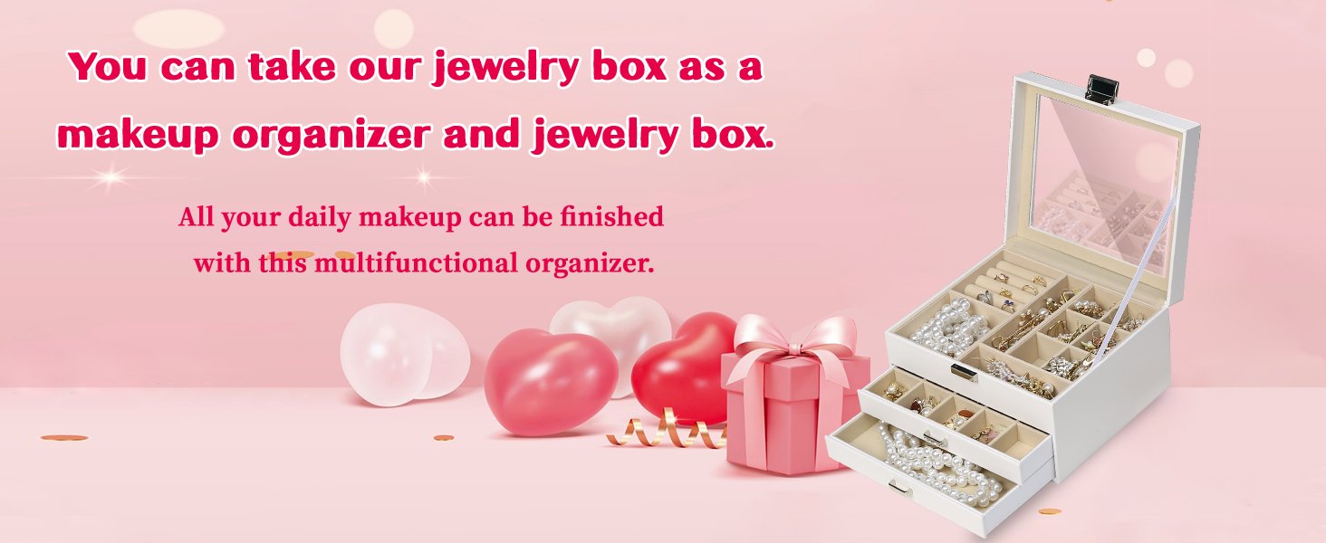 trade price boovo clear lid jewelry box,3 layers jewelry organizer large multi-functional jewelry storage box with 2 drawers,jewelry display case of rings earrings necklace bracelets for women girls (white) wholesale supplier