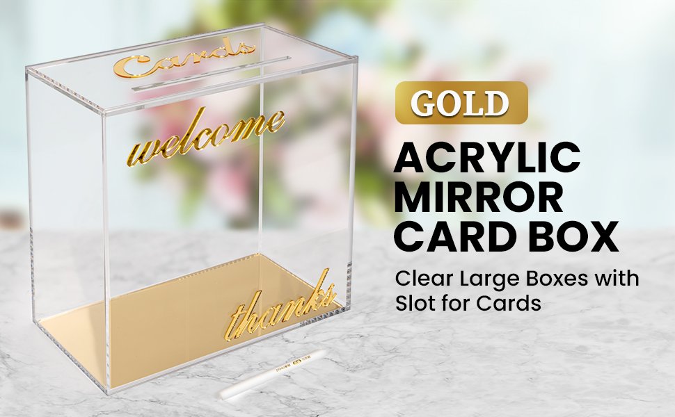 buy in bulk personalized acrylic card box with gold mirror - clear wedding box for cards, cash & envelopes, includes customization marker for parties, events & gifts. source from factory buy in bulk personalized acrylic card box with gold mirror - clear wedding box for cards, cash & envelopes, includes customization marker for parties, events & gifts. source from factory