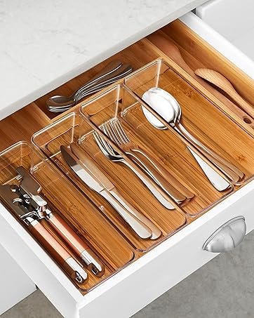 factory direct hudgan plastic storage containers with bamboo lids, medicine cabinet organizer drawer organizers clear bins with lids for organizing pantry or bathroom - 4.5 inches tall - set of 4 oem/odm services