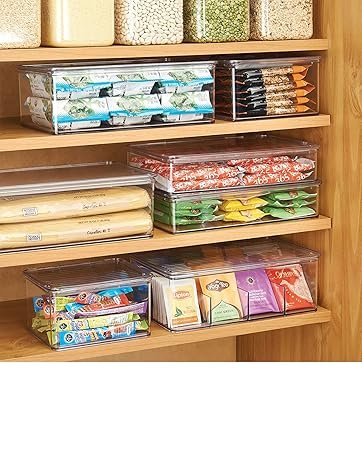 factory price isaac jacobs medium stackable organizer bin (10.75”x6.5”x3.7”) w/ hinged lid, clear storage box, home, office, school, fridge, bathroom, kitchen, pantry container, bpa-free, food safe (medium, clear) volume discount