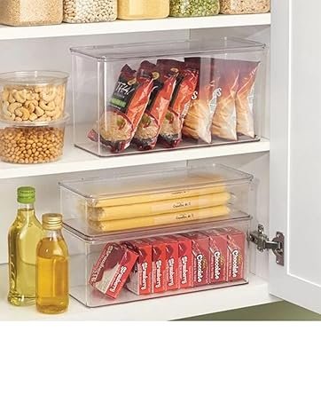 factory price isaac jacobs medium stackable organizer bin (10.75”x6.5”x3.7”) w/ hinged lid, clear storage box, home, office, school, fridge, bathroom, kitchen, pantry container, bpa-free, food safe (medium, clear) volume discount