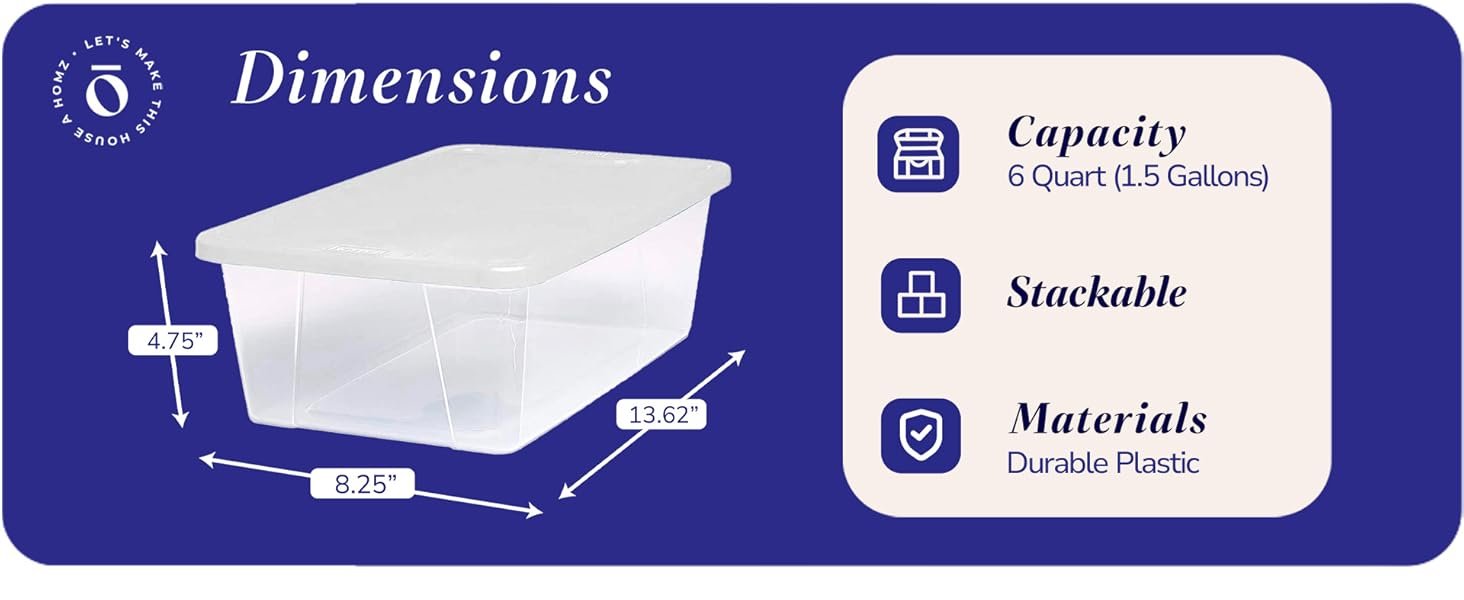 factory direct homz 10 pack storage bins, clear plastic organizing containers w/white lids, 6 quart oem/odm services