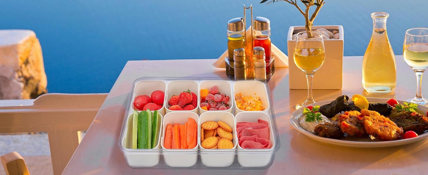 manufacturer direct divided serving tray with handle, 8 compartments snack box for candy, nuts, cookies, fruit, snacks platters, party favor, wedding, home decor supplier direct