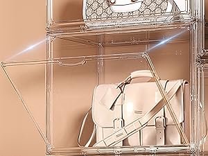 buy in bulk dilibra 4 packs clear plastic handbag storage organizer for closet, acrylic display case for purse and handbag, stackable storage boxes bag organizer with magnetic door for clutch wallet book toys source from factory