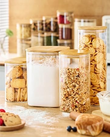 factory direct square glass jars with bamboo lids 79 fl oz [set of 3], glass canisters with airtight lid, glass food storage containers for spaghetti, fettuccine, linguine,pasta, best for kitchen & pantry oem/odm services