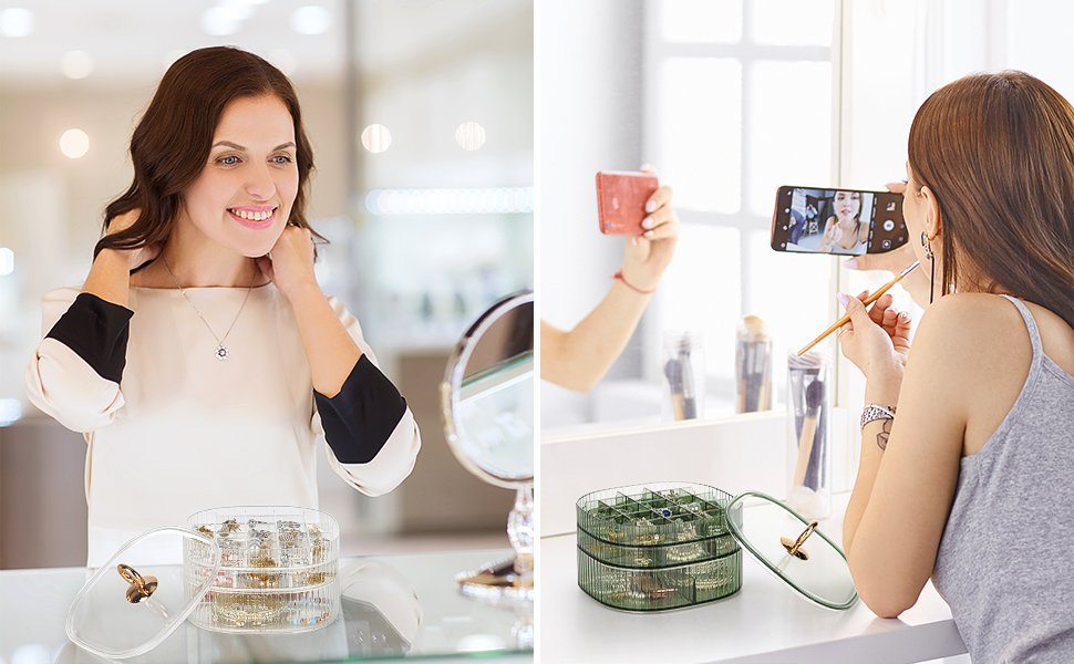 buy in bulk leture 3-layer acrylic jewelry organizer box for stud earrings, rings, necklaces, bracelets, claw clip organizer, small bead storage containers for crafts (green) source from factory