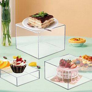 Compre no atacado: pacote com 6 unidades de caixas expositoras de acrílico cristalino em formato de cubo, com bases empilháveis e fundo oco. Organizador de acrílico em formato de cubo de 5 lados para joias, colecionáveis, cosméticos e figuras. Direto da fábrica.