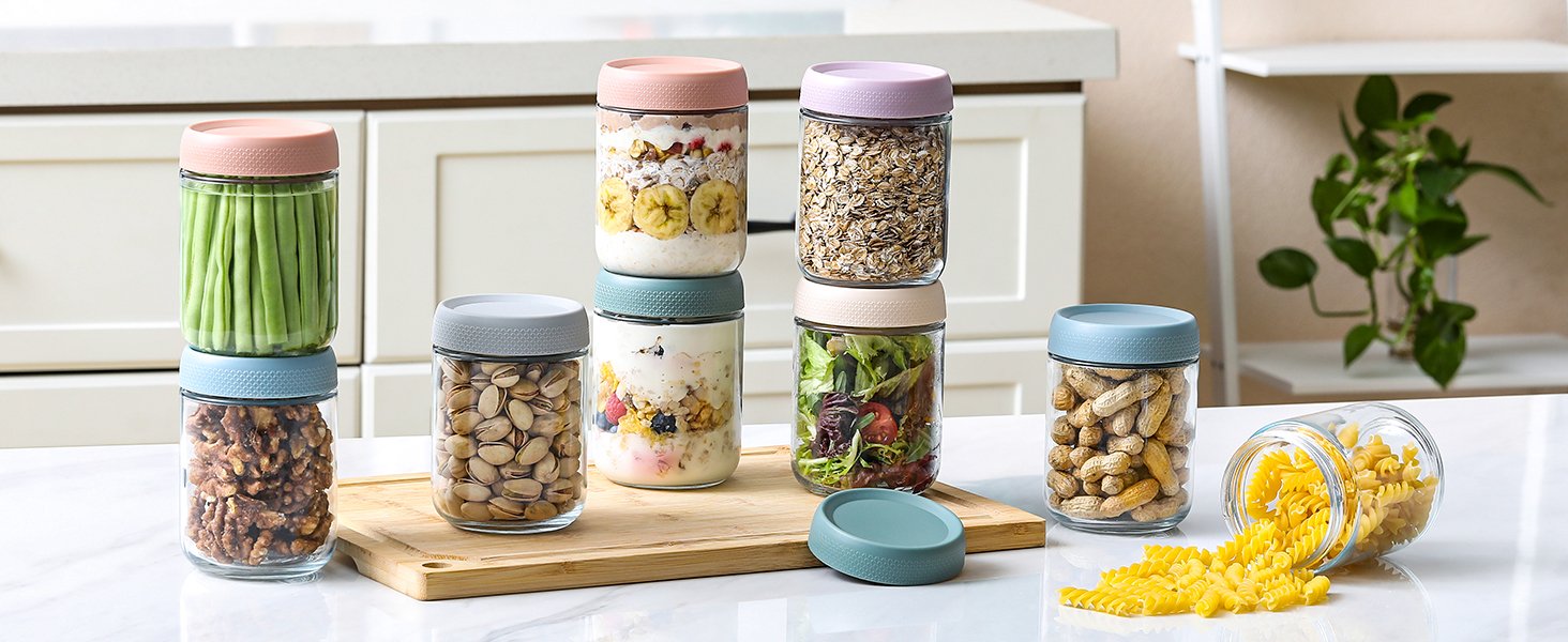 direct bulk orders netany 6-pack 16 oz overnight oats containers with lids, glass jars with airtight lids, wide mouth mason salad jars, glass food storage containers for snacks yogurt spice sugar low-cost wholesale