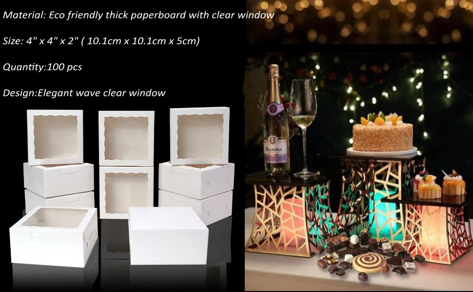 trade price 50pack 4x4x2 inch cookie boxes with window bakery boxes treat boxes truffle boxes party wedding favor wholesale supplier