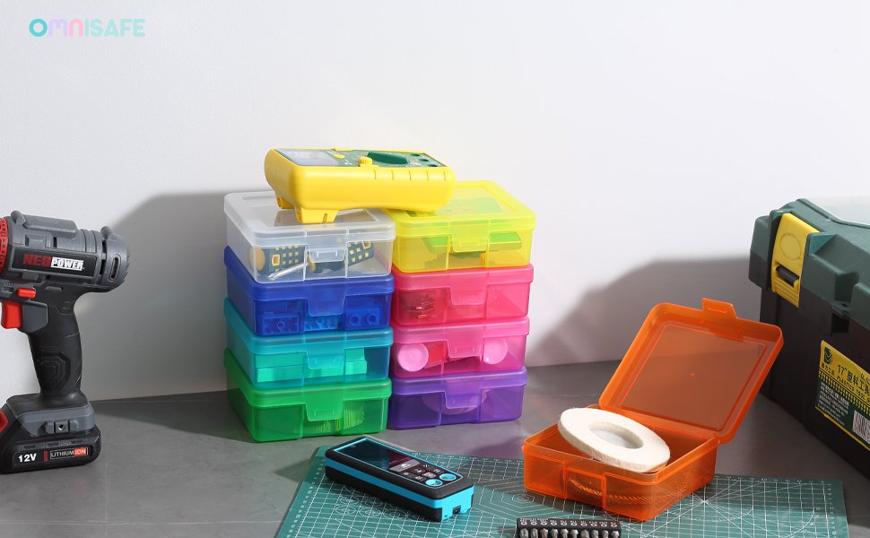 factory price 9 pack medium colored plastic hobby art craft organizer, mini plastic storage containers with latching lid, for pencil box, lego, crayon volume discount