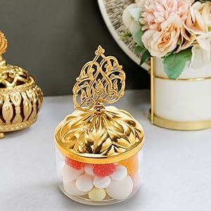 manufacturer direct 24 pack fillable clear favor boxes with gold dome lids, plastic dome shaped wedding party favor candy box, decorative candy storage containers for chocolate, cakes, desserts, snacks, macaroons supplier direct