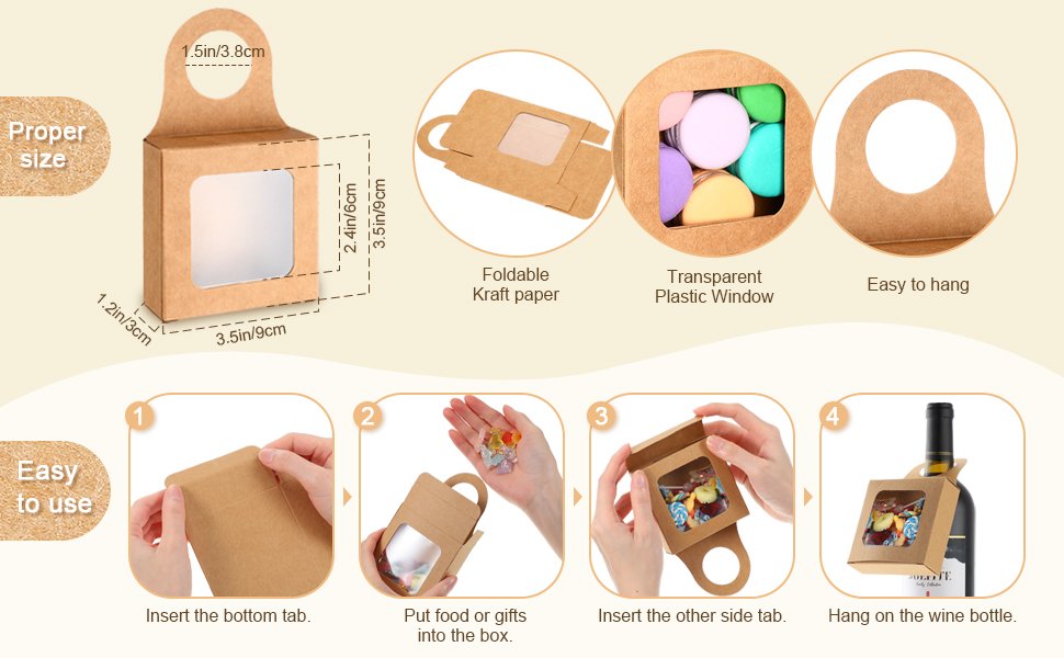 manufacturer direct crtiin 25 count kraft paper wine bottle box with window hanging foldable gift boxes wine boxes for gifts empty wine bottles for decoration bottle hanger favor box (black, 3.5 x 3.5 x 1.2 inches) supplier direct