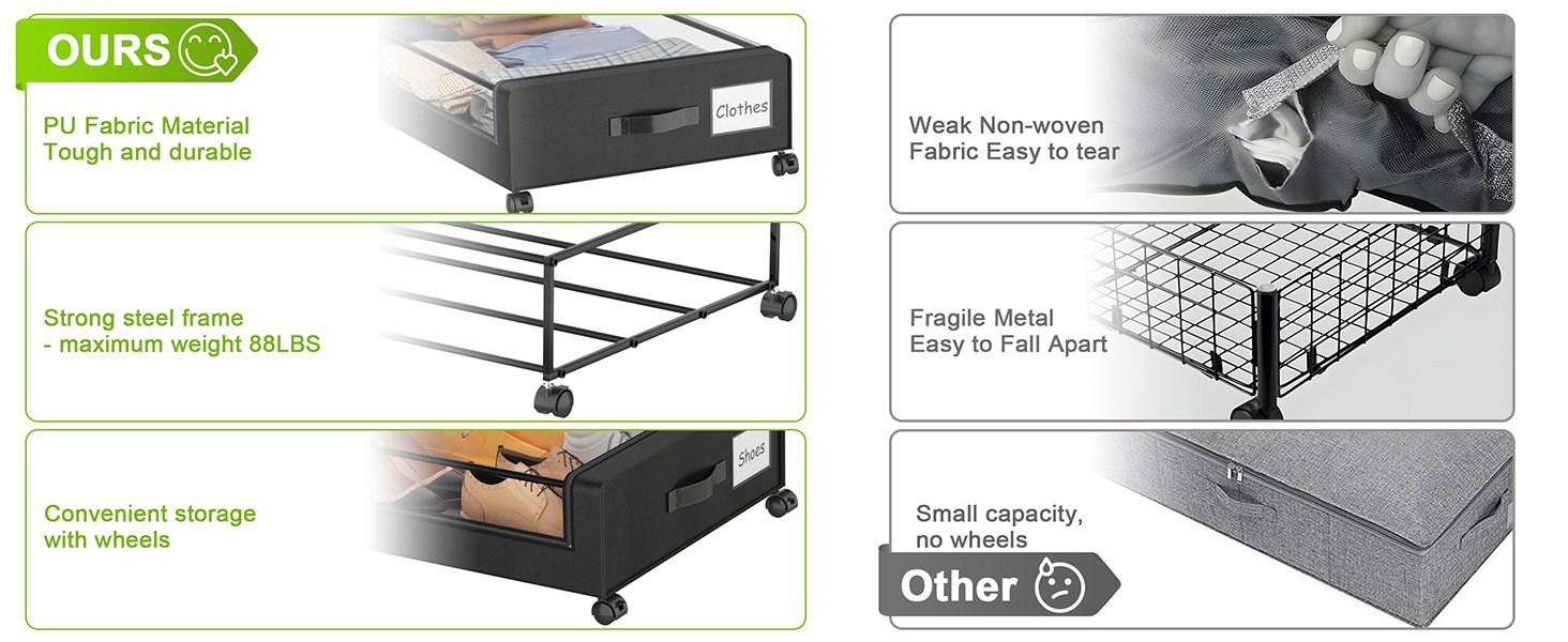 factory direct beborxue under bed storage with wheels, 2-pack under bed storage containers with clear lids, xxl 60l under the bed storage organizer bins, rolling under bed metal drawer for clothes,shoes,toys (black) oem/odm services factory direct beborxue under bed storage with wheels, 2-pack under bed storage containers with clear lids, xxl 60l under the bed storage organizer bins, rolling under bed metal drawer for clothes,shoes,toys (black) oem/odm services