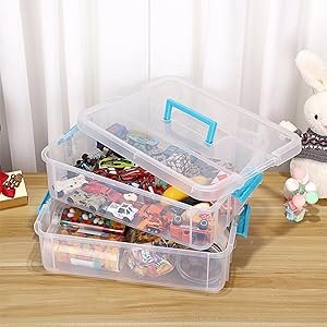 factory price btsky 2 layer stack & carry box, plastic multipurpose portable storage container box handled organizer storage box for organizing stationery, sewing, art craft, jewelry and beauty supplies blue volume discount