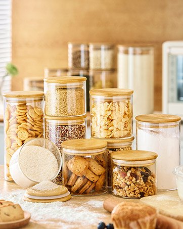 factory direct square glass jars with bamboo lids 79 fl oz [set of 3], glass canisters with airtight lid, glass food storage containers for spaghetti, fettuccine, linguine,pasta, best for kitchen & pantry oem/odm services