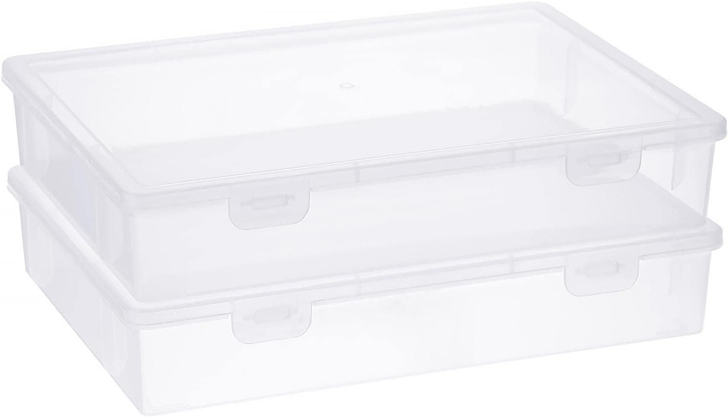 factory price btsky clear plastic storage box with flap lid, multipurpose craft organizers and storage box art supply storage organizer plastic sewing box for beads pencils notebooks, 2 pack medium volume discount