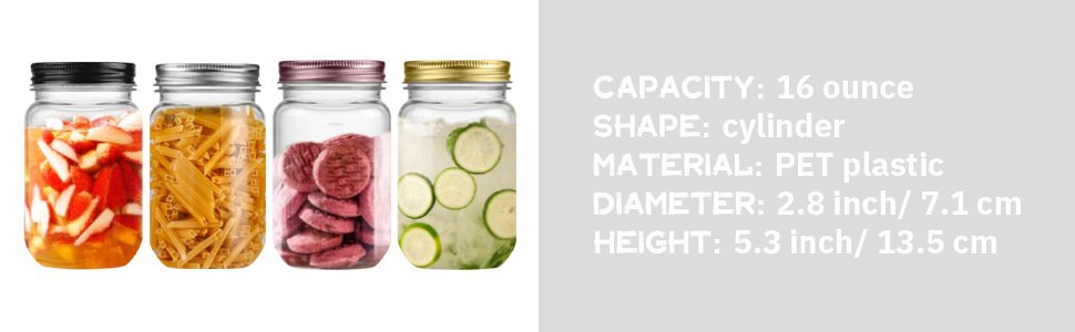 factory direct novelinks 16 ounce clear plastic jars with black lids - refillable round clear containers clear jars storage containers for kitchen & household storage - bpa free (20 pack) oem/odm services