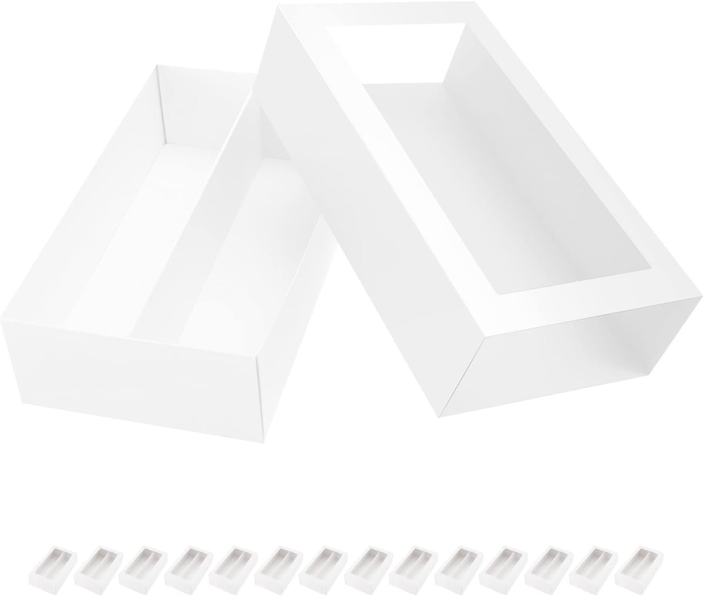 trade price 15 macaron boxes, macaron gift box for 12 (interior measurement 7.3×4.2 ×1.9 inches), macaron packaging boxes with clear window white without macarons inside wholesale supplier